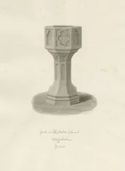 ロルストン教会のフォント：セピア色のデッサン、1848年