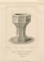 テッテンホール教会のフォント：セピア色のドローイング