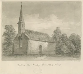 Haselour Chapel：セピア色のデッサン、1828年