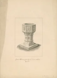 ランカシャー-ワディントン教会-フォント：セピア色のデッサン、1808