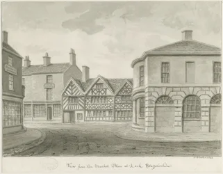 Leek Town - Market Place: Sepia drawing