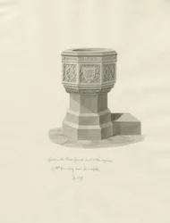 リッチフィールド - クライストチャーチのフォント（新教会）：セピア色の絵