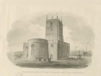 ニューカッスル・アンダー・ライム - 「St.Giles the Abbot」（旧教会）：セピア色の水彩画