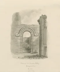 Ranton Abbey [Priory] - 扉口の跡：セピア色の図面