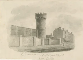 スタッフォード-刑務所の丸い塔：セピア画、1843