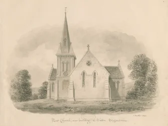 Walton-on-the-Hill Church：セピア色のデッサン、1842年