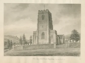 Worcestershire - Clent Church: sepia drawing