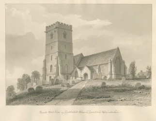 Worcestershire - Droitwich - Dodderhill Church: sepia drawing