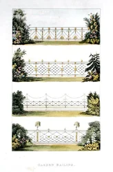 1823年に出版されたアッカーマンの「芸術のリポジトリ」に掲載された庭園の手すり（カラーリトグラフ）