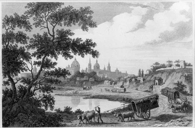 1813年に出版されたジョン・ピンカートンの「A General COllection of the Best and Most Interesting Voyages and Travels in all Parts of the World」の第14巻に掲載されたブエノスアイレスの風景（エングレーヴィング） (白黒写真)
