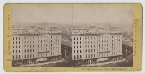 1871年のシカゴ火の前に、北を向いた市庁舎のドームからの眺めの立体写真