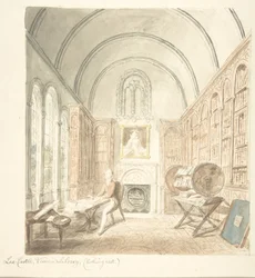 Lea Castle, View in the Library, looking east, ca. 1816.