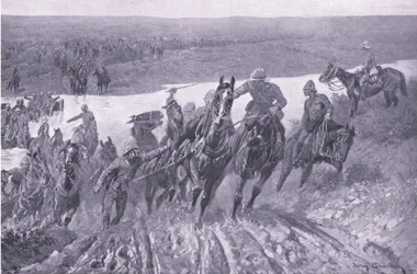 カーリーポールトドリフトでカレドンを造った砲兵隊、プレトリア後のイラスト：ゲリラ戦争、1902
