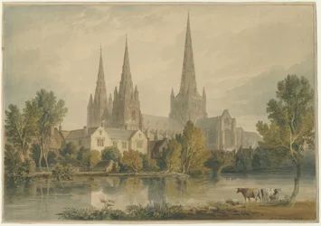 リッチフィールド大聖堂-南西ビュー：水彩画、1813年