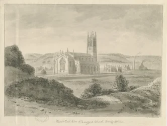 ロングポート教会-セントポールの：セピア色の描画、1841年