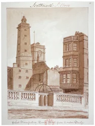 「Shot Manufactory, Tooley Street, from London Bridge」、バーモンジー、ロンドン、1828