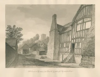 Worcestershire - Droitwich - Dodderhill Old House: Sepia drawing