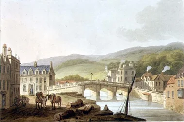 ジョン・ヒル（1770-1850）が彫刻した「Bath Illustrated by a Series of Views」から、ウィリアム・ミラーが出版した「Old Bridge」。