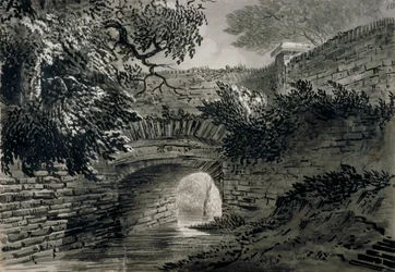 ロンドンのハイドパークにあるサーペンタインの排水システムの一部の眺め、c1817