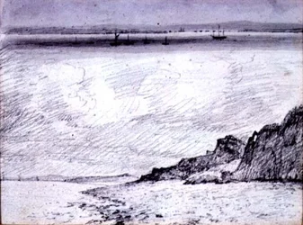 薄さ; 1814年、サウスエンド近くの海岸のシーン（図）