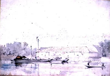 川からのウィンザー城、1802年（鉛筆と赤いチョークと水彩画）