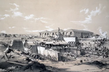 1837年4月26日、カムデンタウンのステーショナリーエンジンハウスの建設（ペンとインク、紙に洗う）