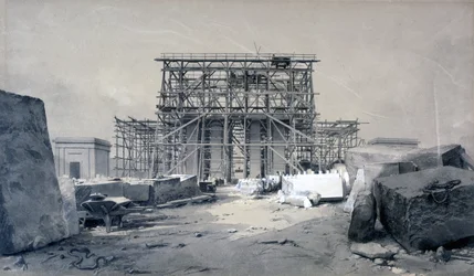 1838年1月、ユーストンアーチの建設（ペンとインク、紙の上で洗う）