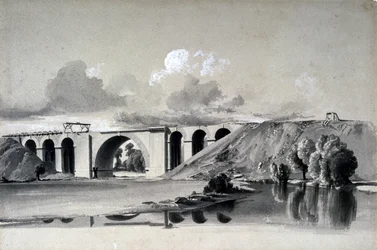 1837年7月27日、コベントリー近郊のシャーボーン高架橋（ペンとインクで紙の上を洗う）