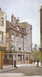 1886年、ロンドン、ステップニー、キング・ストリートのクルックド・ビレット・インの眺め