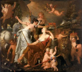 「ヨーロッパに反映されたイギリスの栄光を戴冠する平和を擬人化した故王女」、1819年