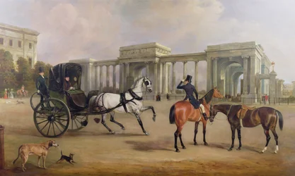 1833年、ハイドパークコーナーでカブリオレとハックを持ったマッセイスタンリー氏