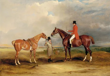 ジョンドラモンドが2頭目の馬を抱えているハンターに乗っている肖像画、1831年