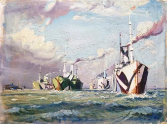 キュナード船（蒸気船）、1918年頃（油彩、厚紙）