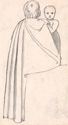 後ろ姿, の, a, 女, ∥で∥, 子供, 見ること, 彼女, 肩