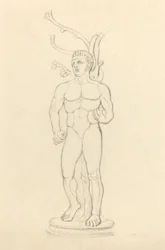 木の前の男性の裸体像