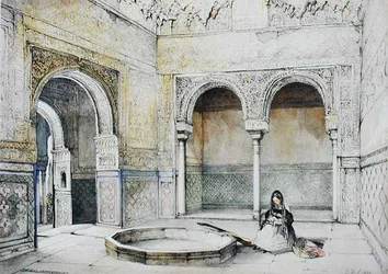 アルハンブラ宮殿のスケッチとスケッチ」より「アベンセラヘスの間」の内部、William Gauci (fl.1825-54)の彫刻。