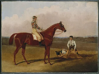 「ベアフット」、競走馬、ジョッキーアップと花婿付き、1835年
