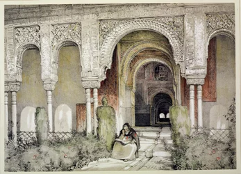「アルハンブラのスケッチと絵」、1835年からの2人の姉妹のホール（Sala de las dos Hermanas）への入り口