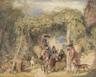 ブドウ園の人物と動物、1829年頃（紙に水彩、ガッシュ、グラファイト）