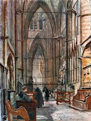 南外来、南聖歌隊通路を西から見る（カラーリトグラフ）