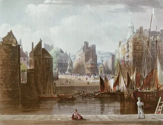 ル・アーブル、「セーヌ川の眺め」より、トーマス・サザーランド（b.1785）によって彫刻され、R。アッカーマン（1764-1834）1821