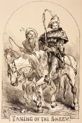 『イラストレイテッド・ライブラリー・シェイクスピア』からのじゃじゃ馬ならしのイラスト、ロンドン1890年発行