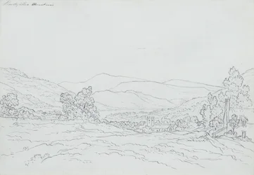 Llantysilio Mountain、Wales（鉛筆、ペン、紙にインク）