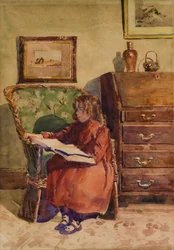 読書をしている女の子（紙にトイレ）