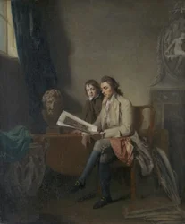 版画を見ている男と少年の肖像、c.1765-70