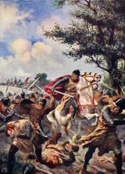 ブーヴィーヌの戦い、1214年、「ハッチンソンの国家の歴史」、1915年からのイラスト
