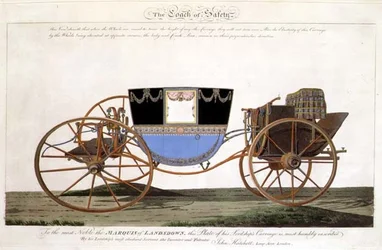 ランズダウン侯爵の安全な馬車は、画家が発明し特許を取得したもので、ロンドンのロングエーカー社（彫刻）。