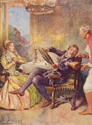 Edith Nesbit（1858-1924）pubによるシェイクスピアの子どもの話からのじゃじゃ馬の飼いならしにおけるカタリーナとペトルチオ。 Raphael Tuck＆Sons Ltd.、ロンドン（書籍のイラスト）