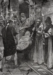 1910年頃に出版された本「イングランドの教会：人々の歴史」からのケントのエセルバート王の埋葬