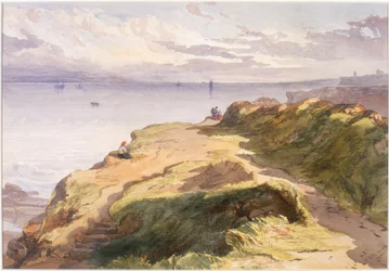 近くのCullercoats（紙に鉛筆と水彩）